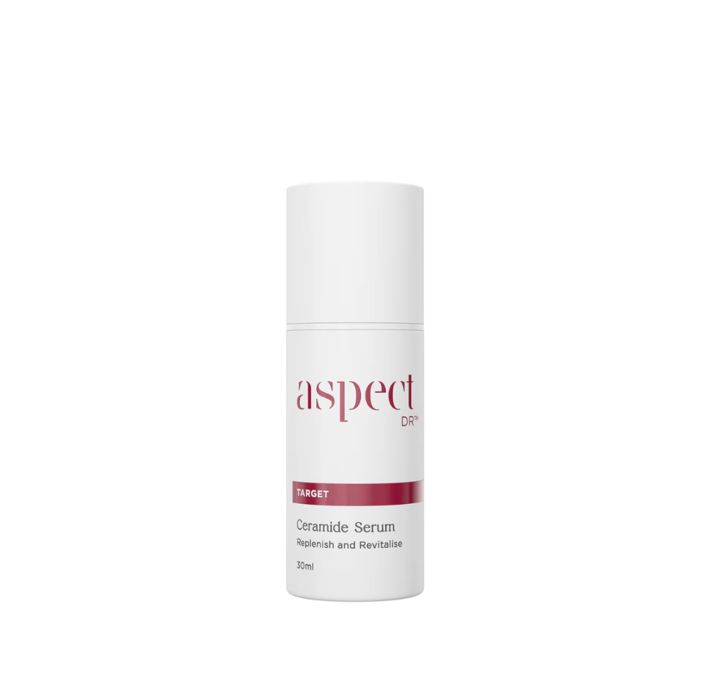 Skincare serum bottle labeled 'aspect' on a white background