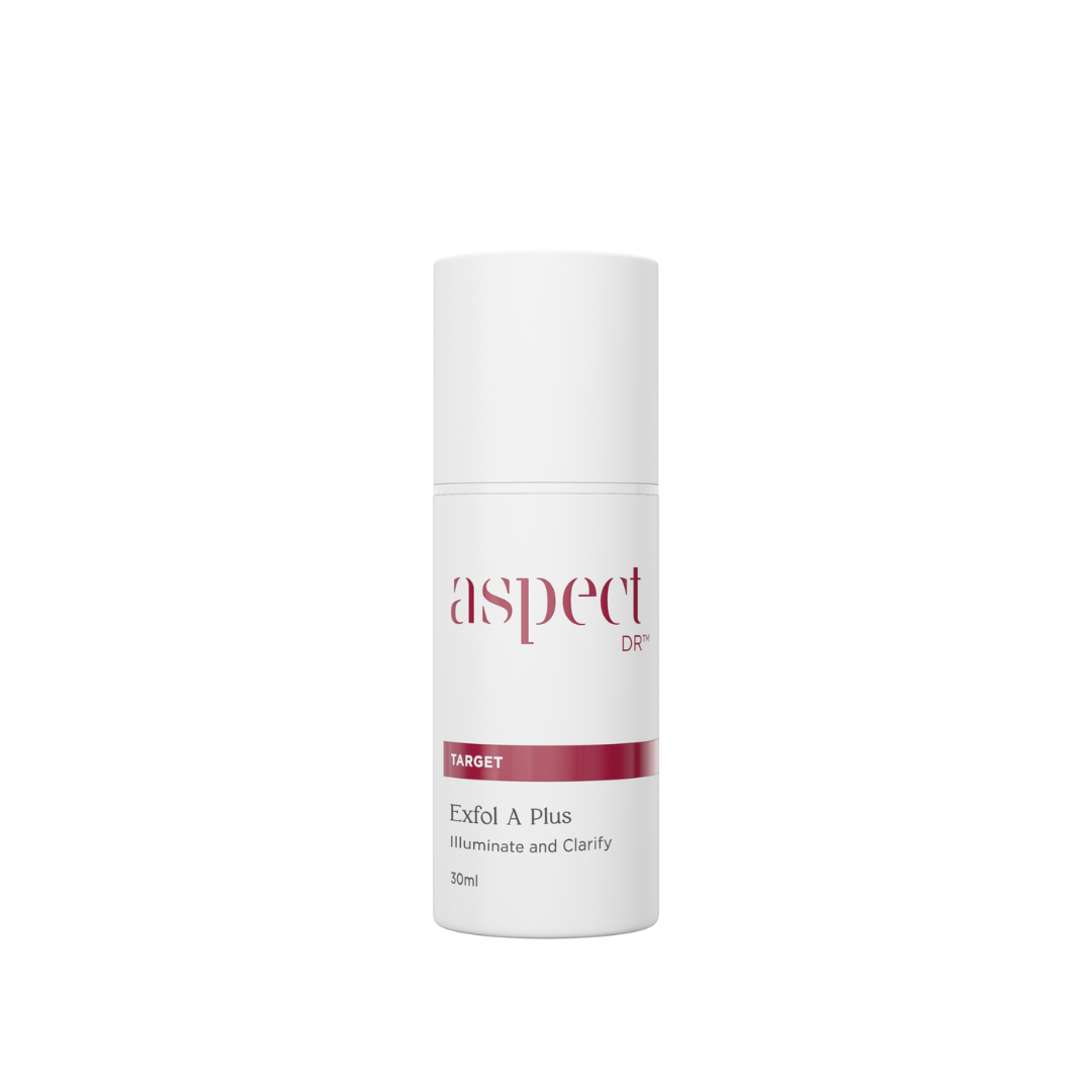 Skincare bottle labeled 'aspect' on a white background