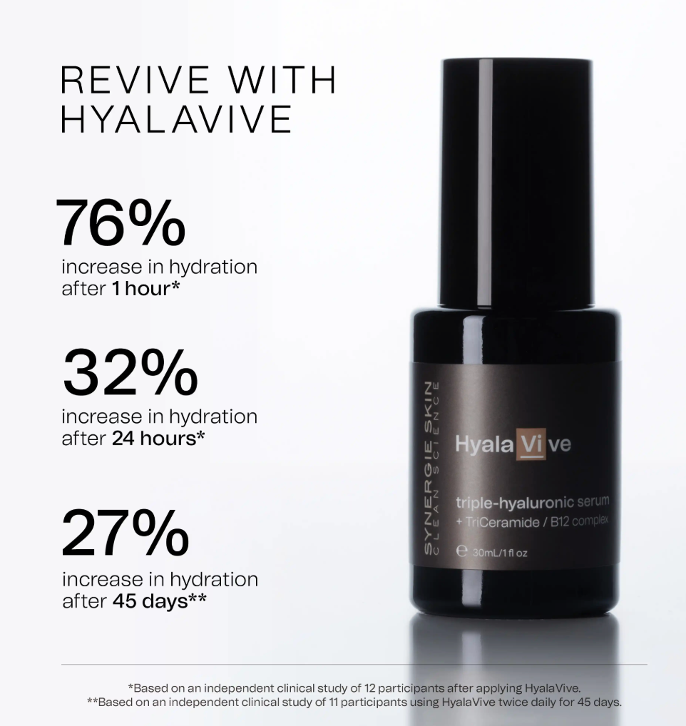 Synergie Skin HyalaVive 30ml - 76% increase in hydration after first use, triple hyaluronic acid serum Australia
